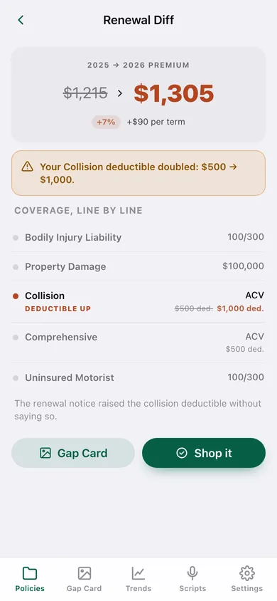RenewGap web app — screen 3