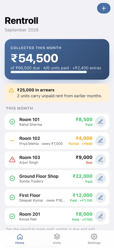 Rentroll web app — screen 1