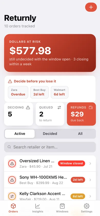 Returnly web app — screen 1