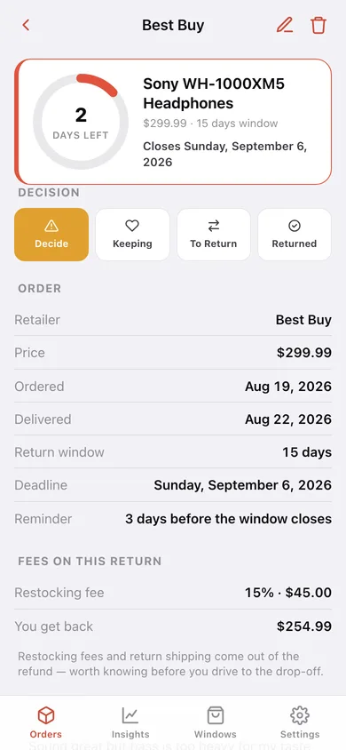 Returnly web app — screen 2
