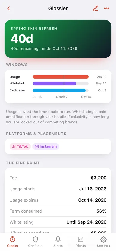 RightsClock web app — screen 2