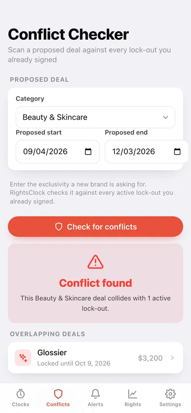RightsClock web app — screen 3