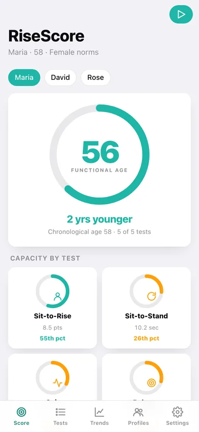 RiseScore web app — screen 1