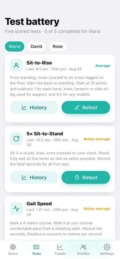 RiseScore web app — screen 2