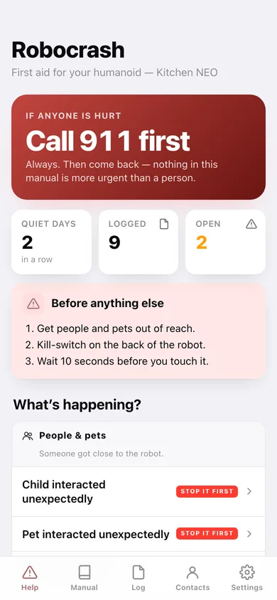 Robocrash web app — screen 1