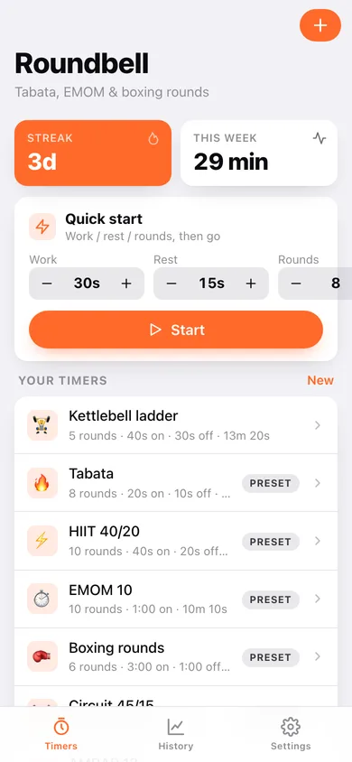 Roundbell web app — screen 1