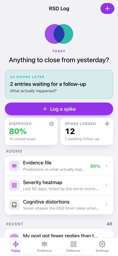 RSD Log web app — screen 1