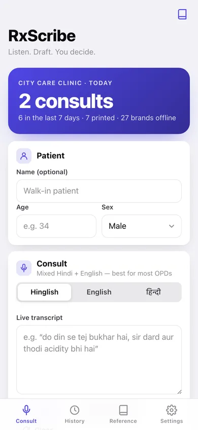 RxScribe web app — screen 1