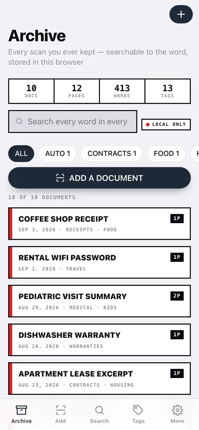 Scanrock web app — screen 1