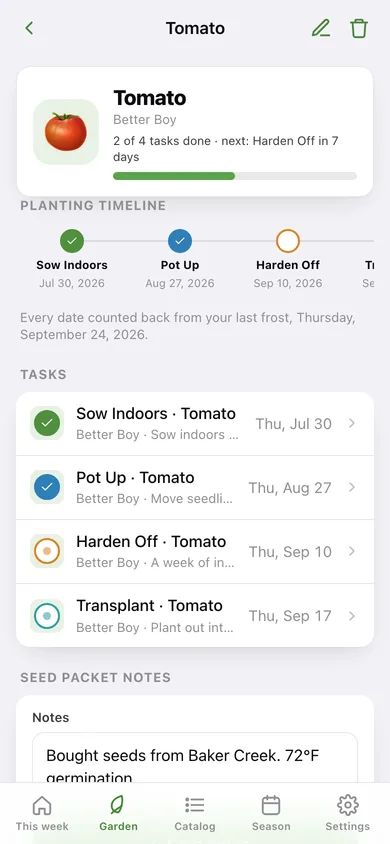 Seedstart web app — screen 2