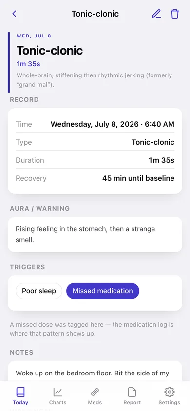 Seizure Folio web app — screen 2