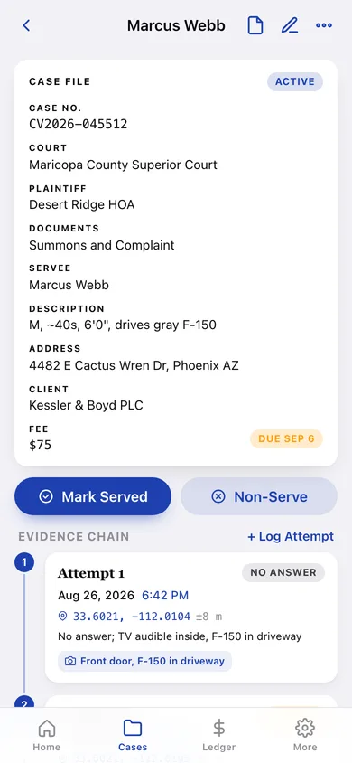 ServeProof web app — screen 2