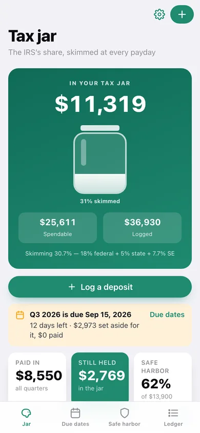 SetAside web app — screen 1