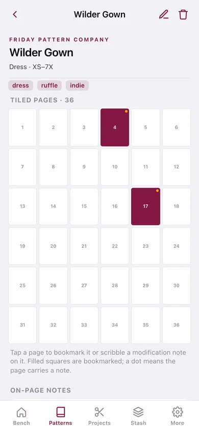 Sewbench web app — screen 2