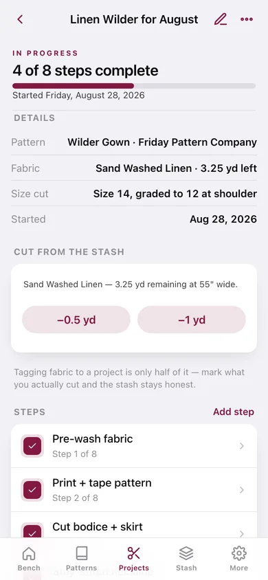 Sewbench web app — screen 3