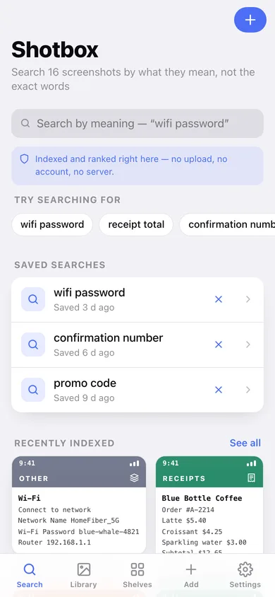 Shotbox: Screenshot Finder web app — screen 1