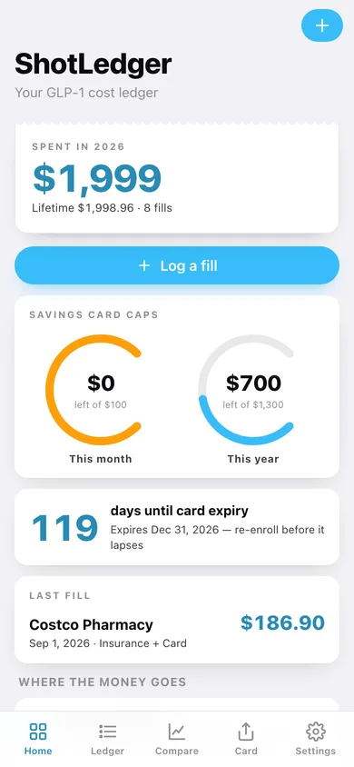 ShotLedger web app — screen 1