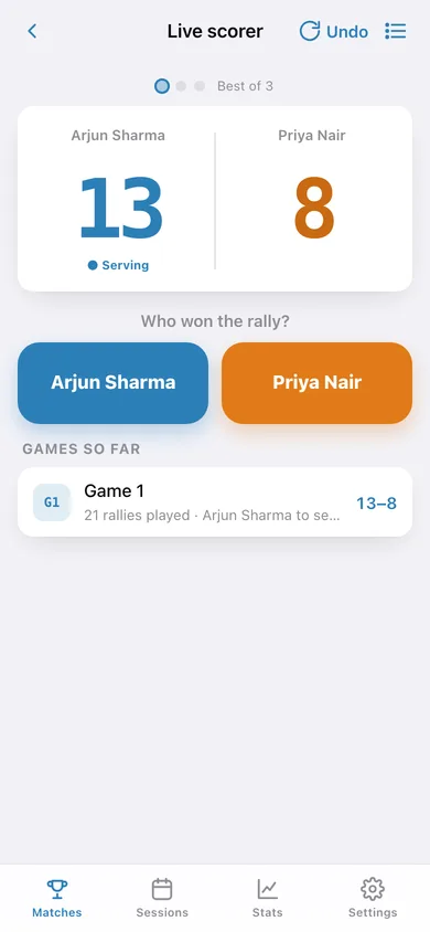 Shuttlelog web app — screen 2