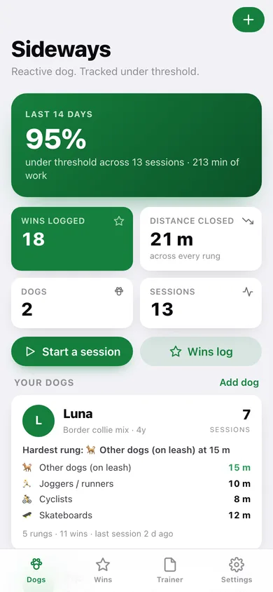 Sideways web app — screen 1