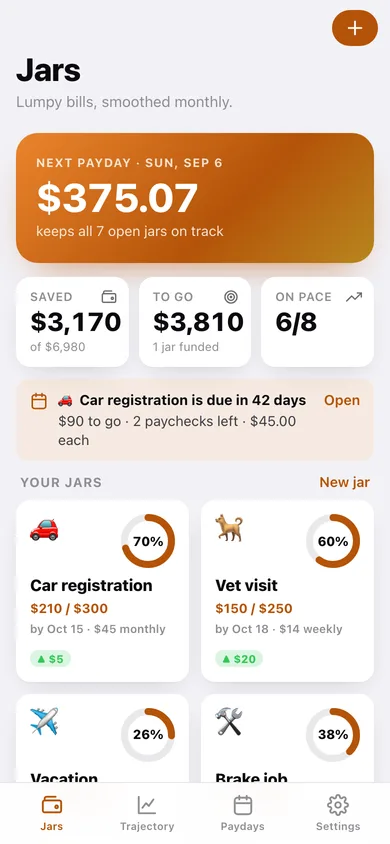 SinkJar web app — screen 1