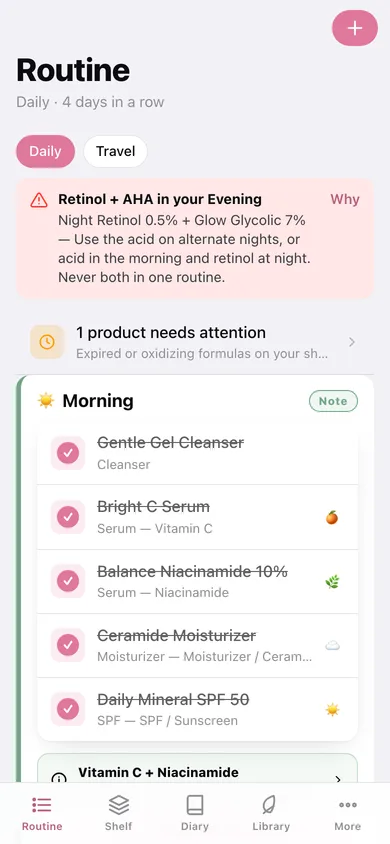 Skinshelf web app — screen 1