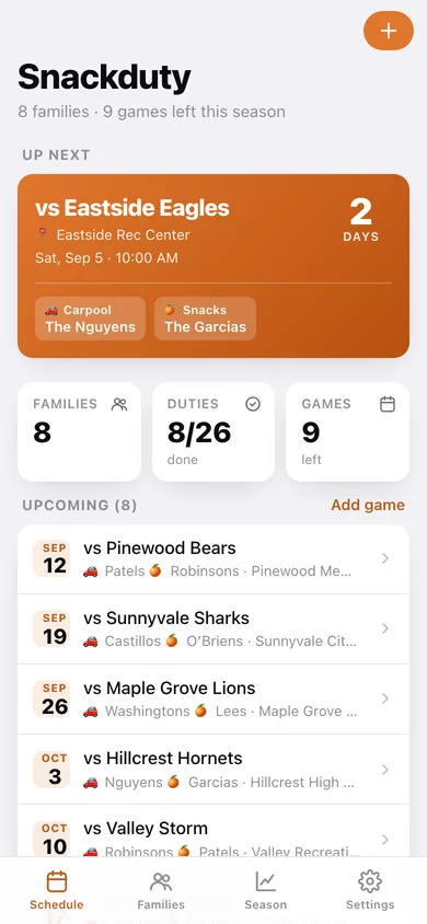 Snackduty web app — screen 1