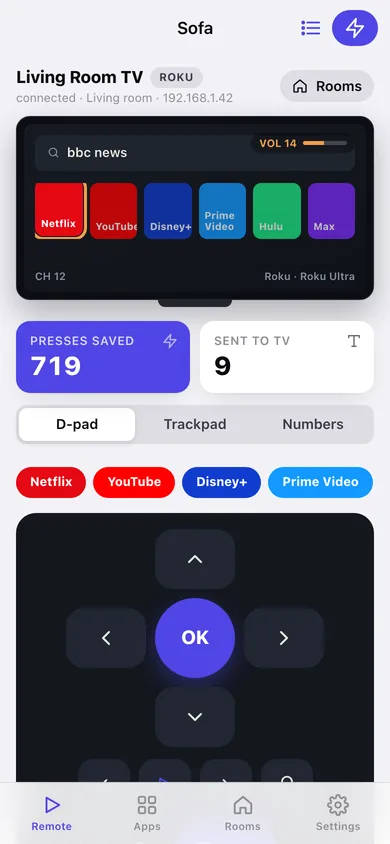 Sofa web app — screen 1