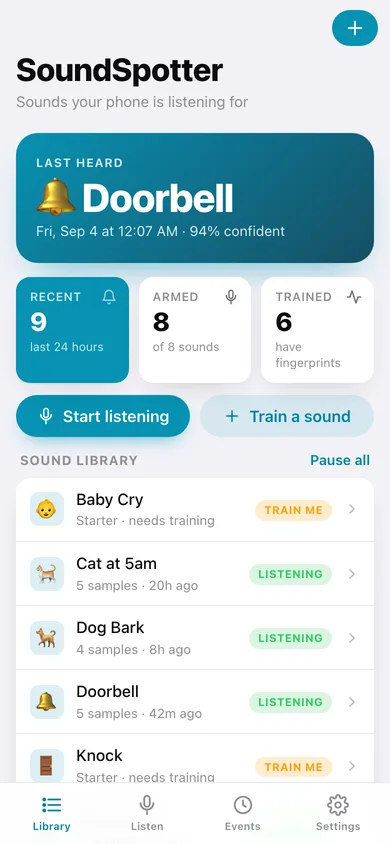 SoundSpotter web app — screen 1