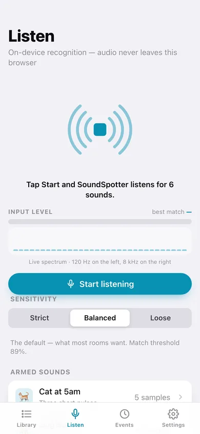 SoundSpotter web app — screen 3