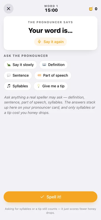 SpellHive web app — screen 2