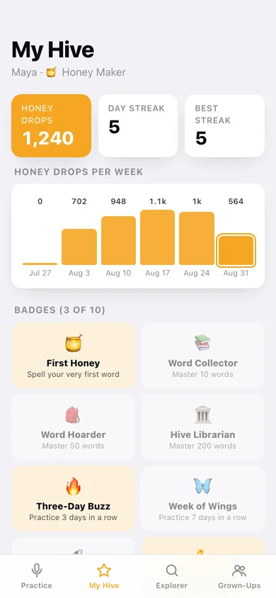 SpellHive web app — screen 3