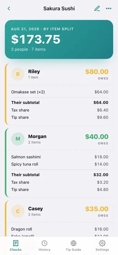 Splitcheck web app — screen 2