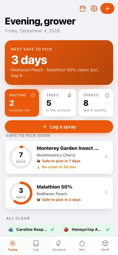 Spraybook web app — screen 1