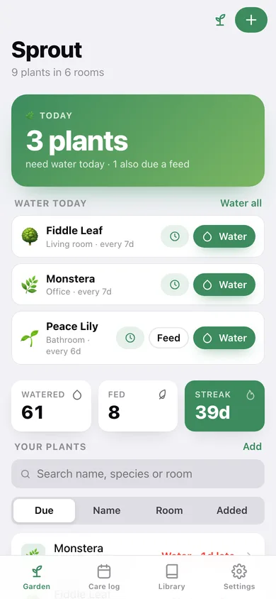 Sprout web app — screen 1