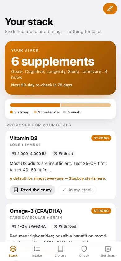 Stackup web app — screen 1