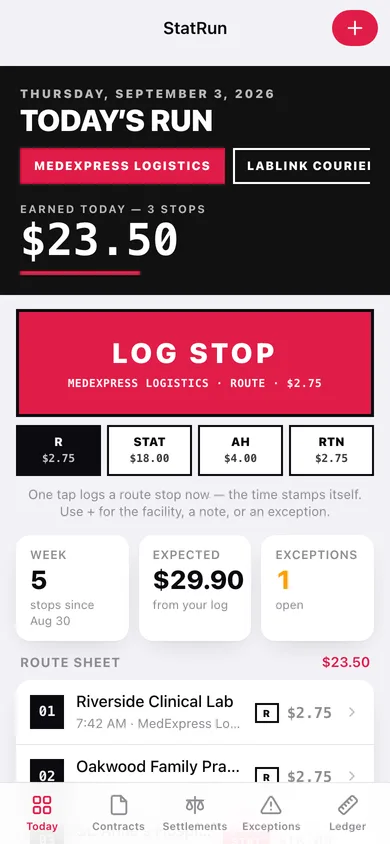 StatRun web app — screen 1