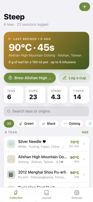 Steep web app — screen 1