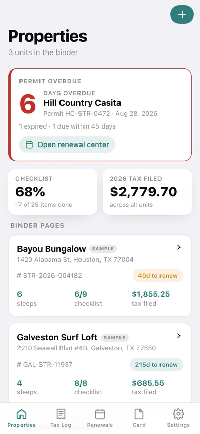 STR Compliance Binder web app — screen 1
