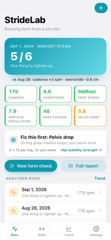 StrideLab: Run Form web app — screen 1