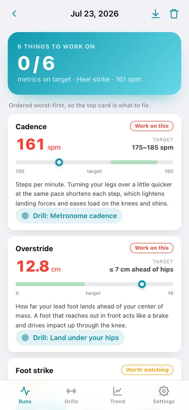 StrideLab: Run Form web app — screen 2