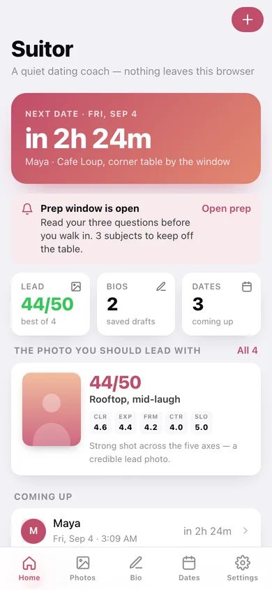Suitor web app — screen 1