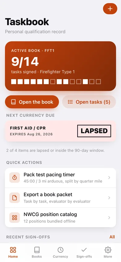Taskbook web app — screen 1