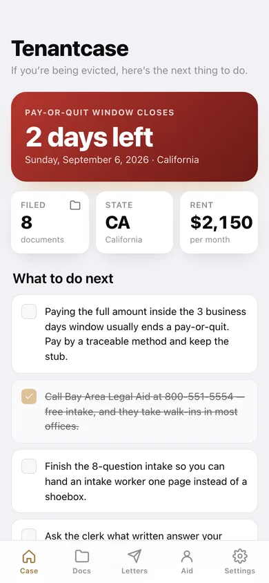Tenantcase web app — screen 1