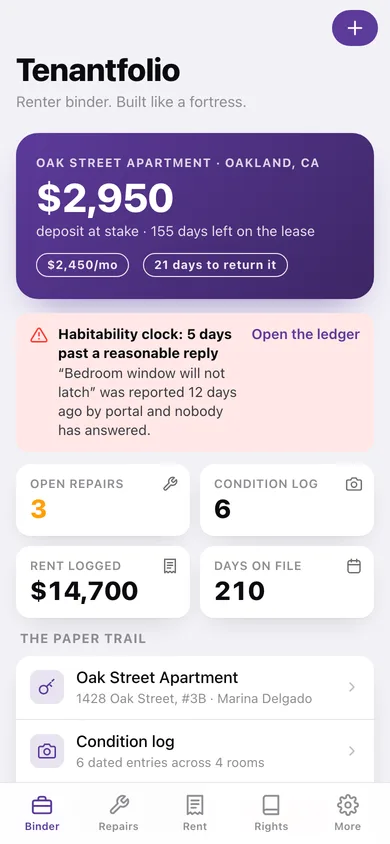 Tenantfolio web app — screen 1