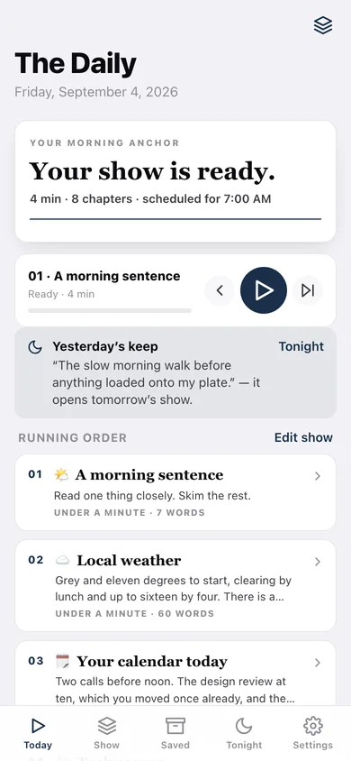 The Daily web app — screen 1