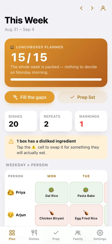 Tiffin web app — screen 1