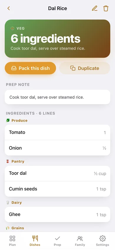 Tiffin web app — screen 2