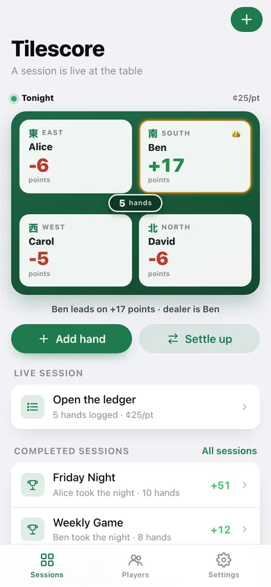 Tilescore web app — screen 1