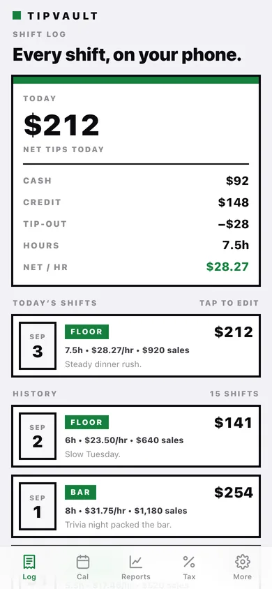 TipVault web app — screen 1
