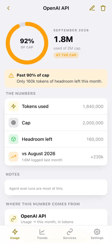 Tokensaver web app — screen 2